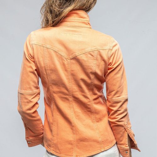 axels premium denim sweetwater denim shirt in tangerine ladies tops axels vail 37368203182314