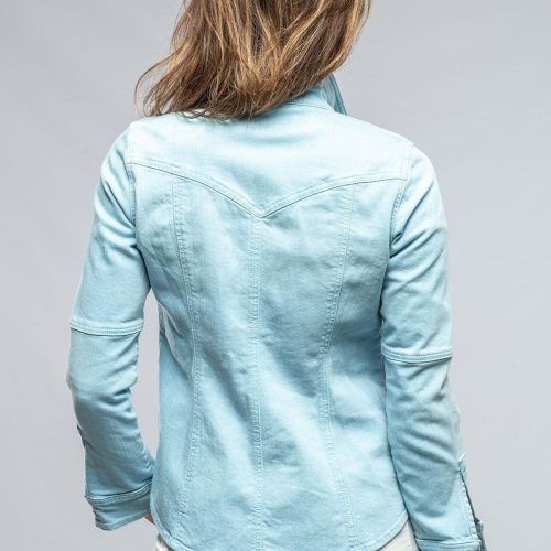 axels premium denim sweetwater denim shirt in washed periwinkle ladies tops axels vail 37373050749162