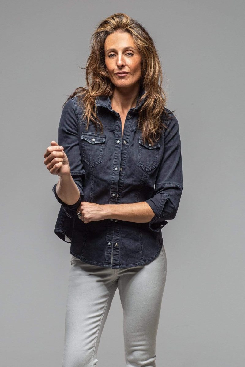 axels premium denim sweetwater stone wash denim shirt in anthracite ladies tops axels vail 30101333737661