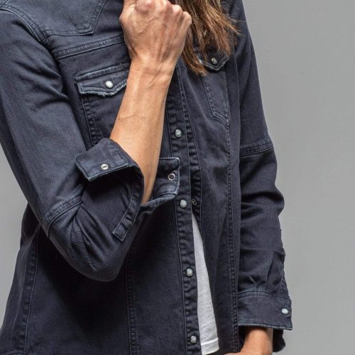 axels premium denim sweetwater stone wash denim shirt in anthracite ladies tops axels vail 30101360017597