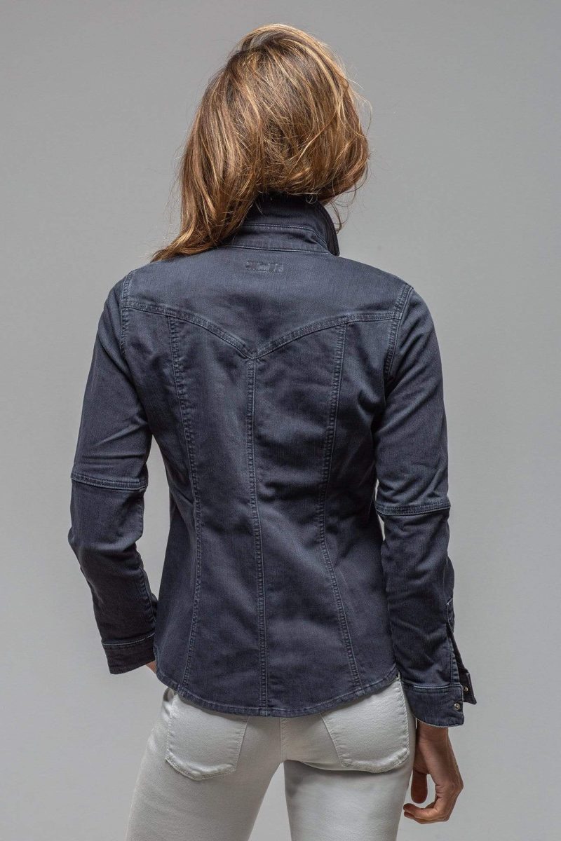 axels premium denim sweetwater stone wash denim shirt in anthracite ladies tops axels vail 30101360574653