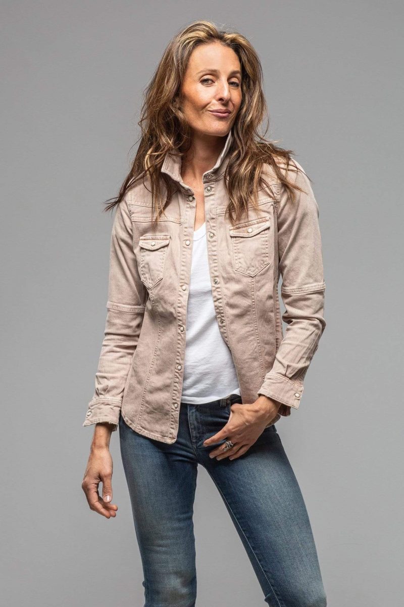 axels premium denim sweetwater stone wash denim shirt in desert ladies tops axels vail 30101574877373