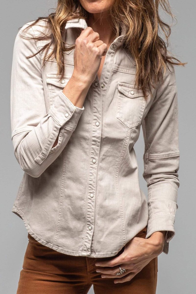 axels premium denim sweetwater stone wash denim shirt in sasso ladies tops axels vail 30101494530237