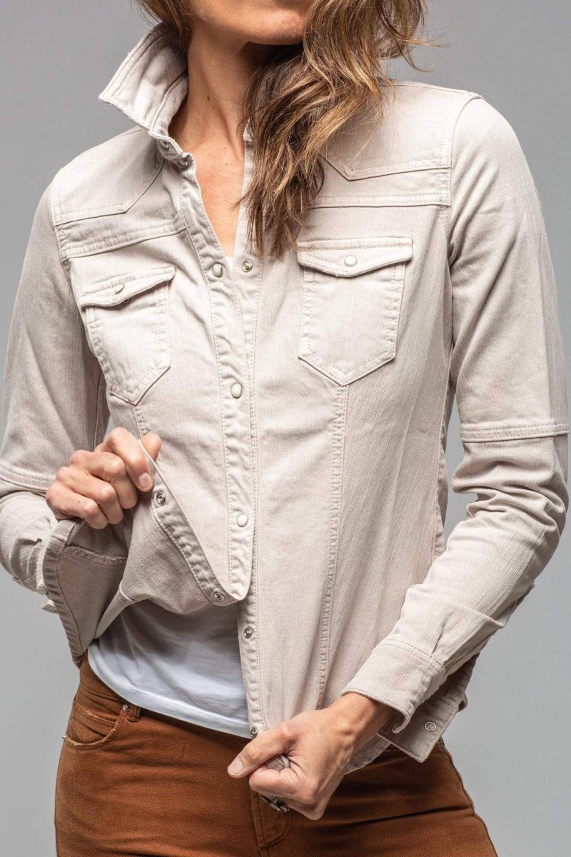 axels premium denim sweetwater stone wash denim shirt in sasso ladies tops axels vail 30101526446269