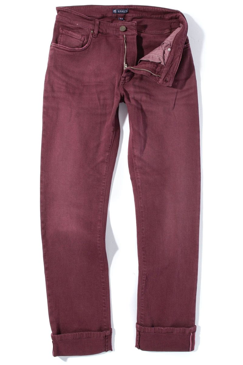 axels premium denim tucson selvedge denim in bordeaux mens pants 5 pocket axels vail 38819399827690