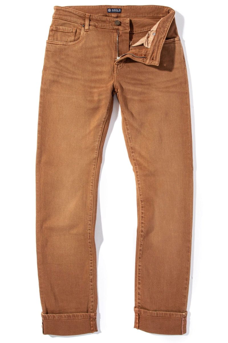 axels premium denim tucson selvedge denim in cognac mens pants 5 pocket axels vail 38626258452714