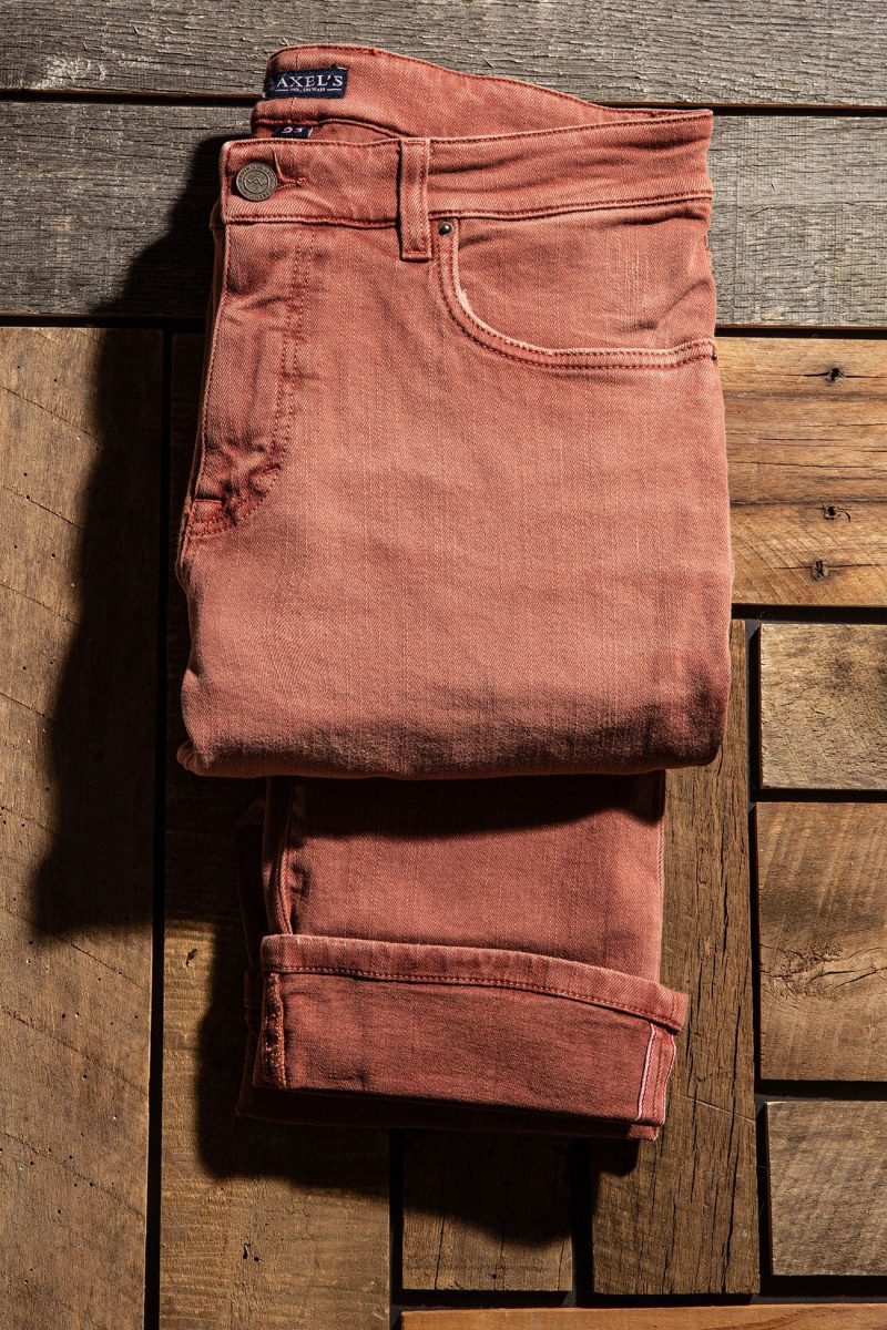 axels premium denim tucson selvedge denim in terracotta mens pants 5 pocket axels vail 40029988094186