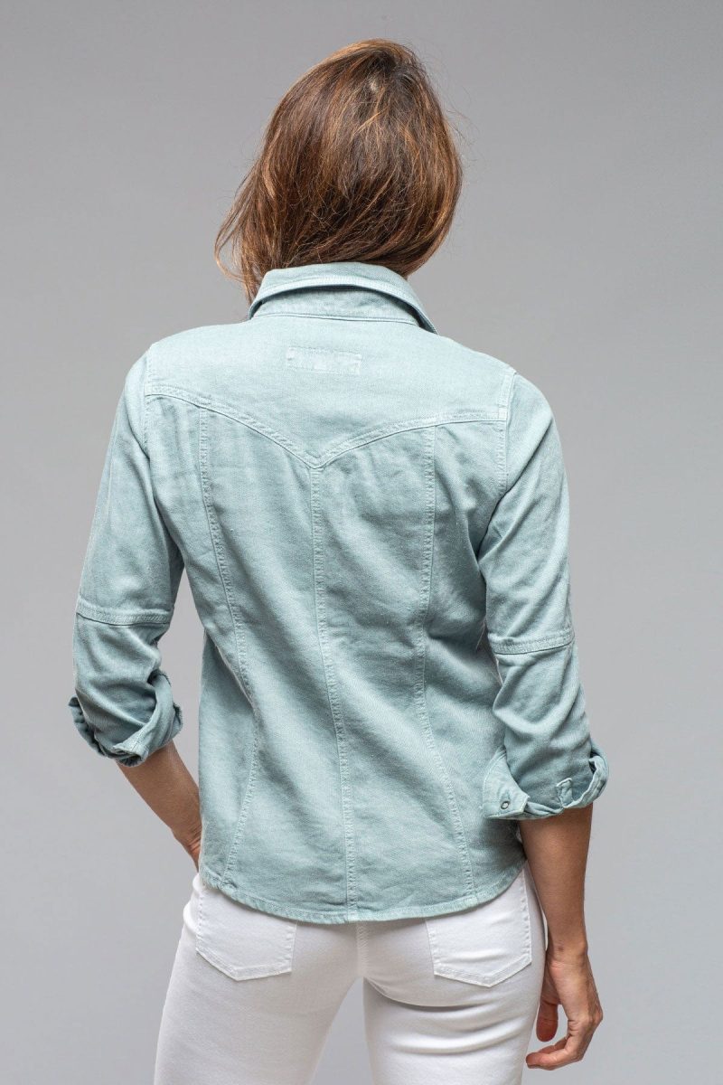 axels premium denim yarmony linen cotton denim shirt in ardesia ladies tops axels vail 40217765544170