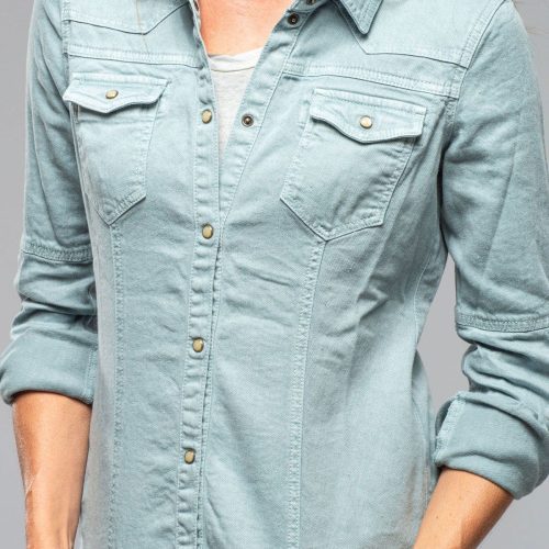 axels premium denim yarmony linen cotton denim shirt in ardesia ladies tops axels vail 40217766920426