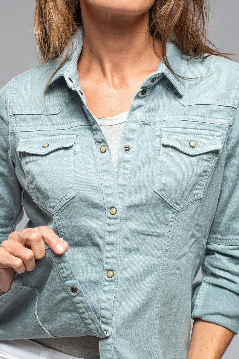 axels premium denim yarmony linen cotton denim shirt in ardesia ladies tops axels vail 40217767575786