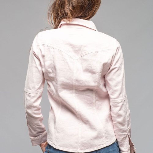 axels premium denim yarmony linen cotton denim shirt in lotus pink ladies tops axels vail 40217771770090