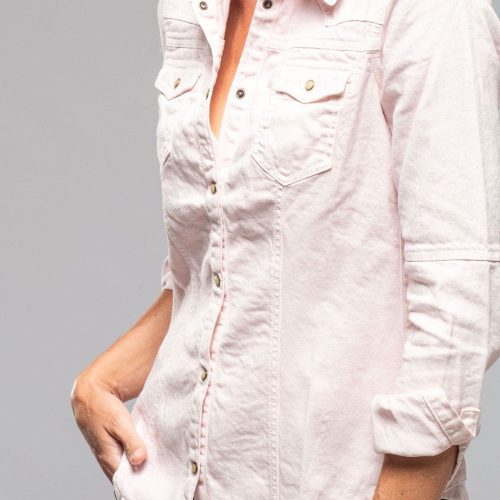 axels premium denim yarmony linen cotton denim shirt in lotus pink ladies tops axels vail 40217776226538