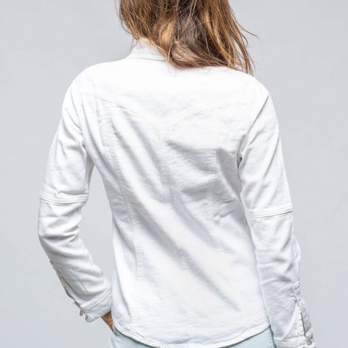 axels premium denim yarmony linen cotton denim shirt in white ladies tops axels vail 39301558796522