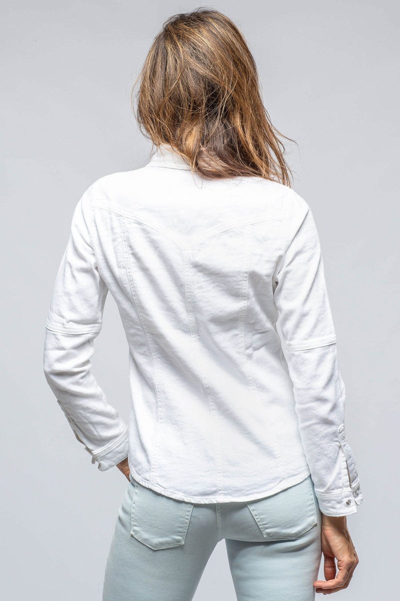 axels premium denim yarmony linen cotton denim shirt in white ladies tops axels vail 39301558796522