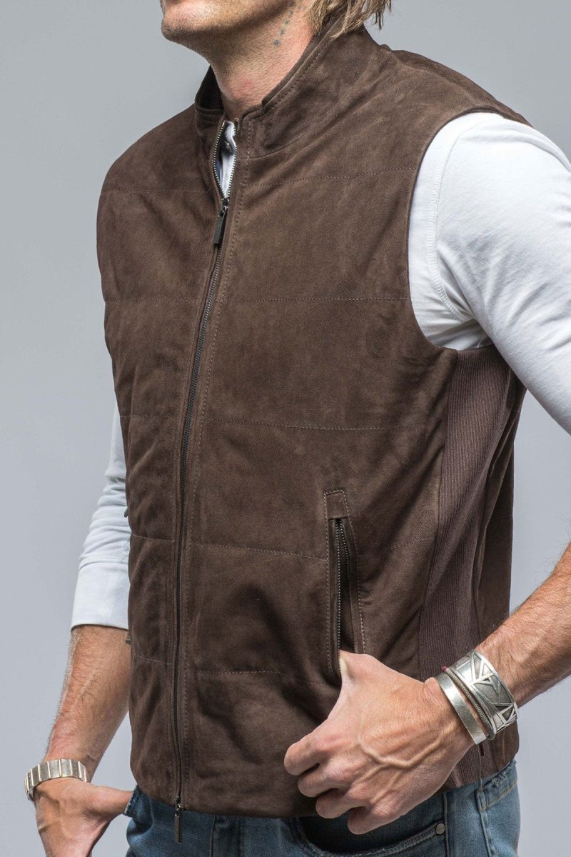 baldassari rye suede vest in chocolate mens outerwear leather axels vail 38565297324266