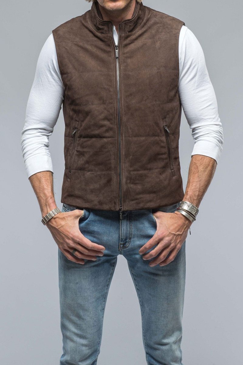 baldassari rye suede vest in chocolate mens outerwear leather axels vail 38565297357034