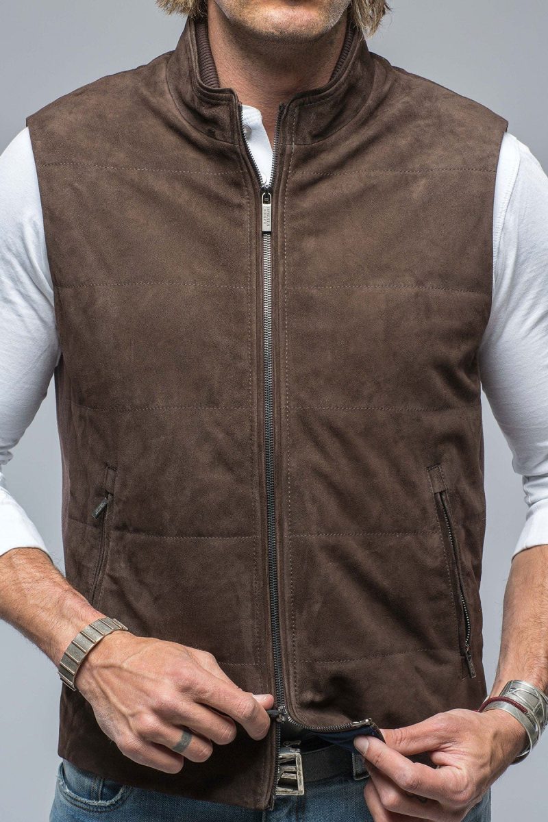 baldassari rye suede vest in chocolate mens outerwear leather axels vail 38565297389802