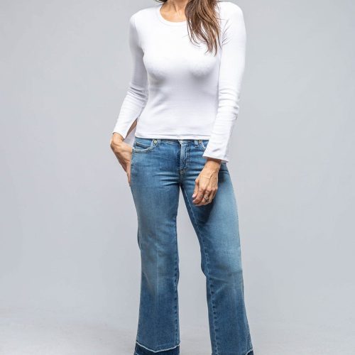 cambio francesca cropped dbl hem detail in mid blue ladies pants jeans axels vail 39785782837482