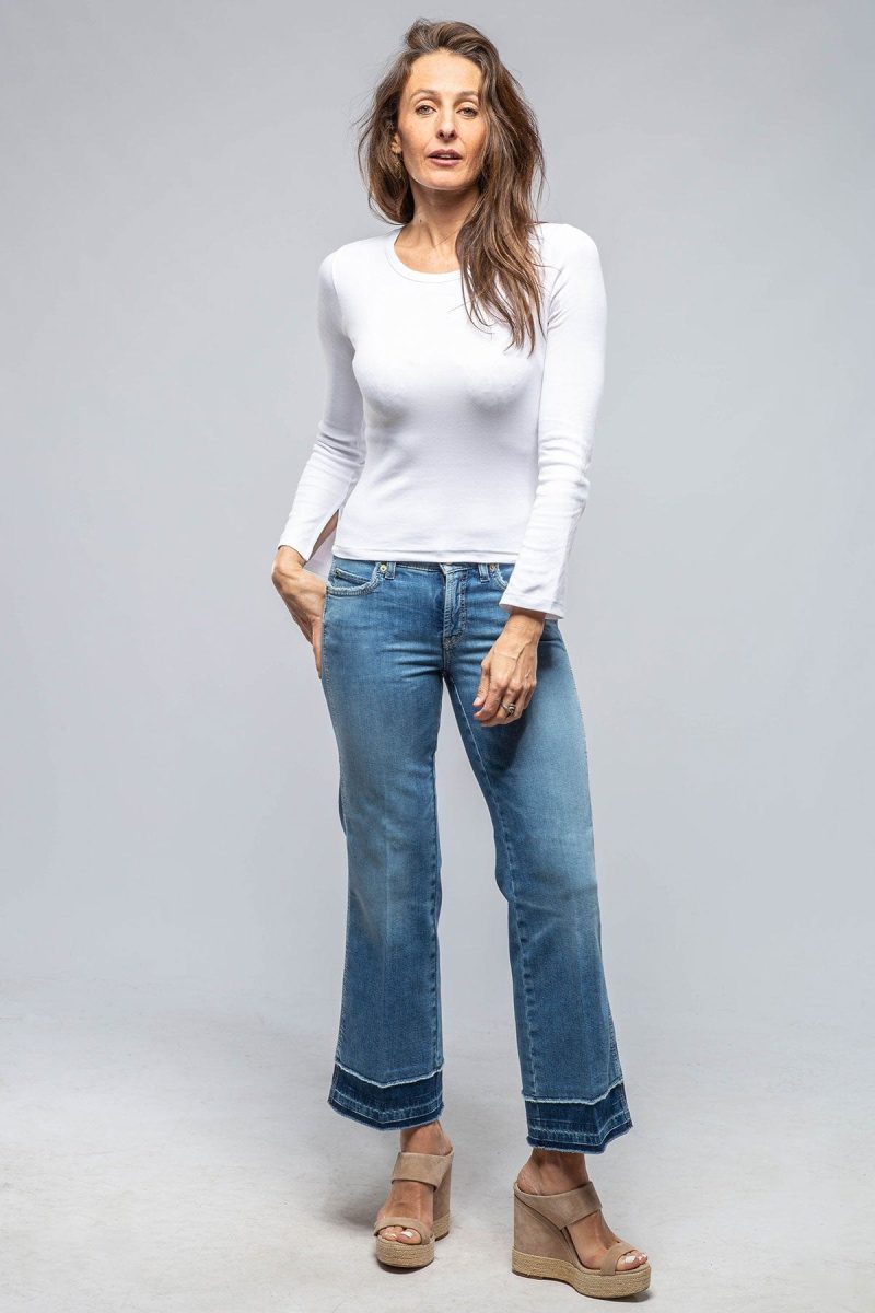 cambio francesca cropped dbl hem detail in mid blue ladies pants jeans axels vail 39785782837482