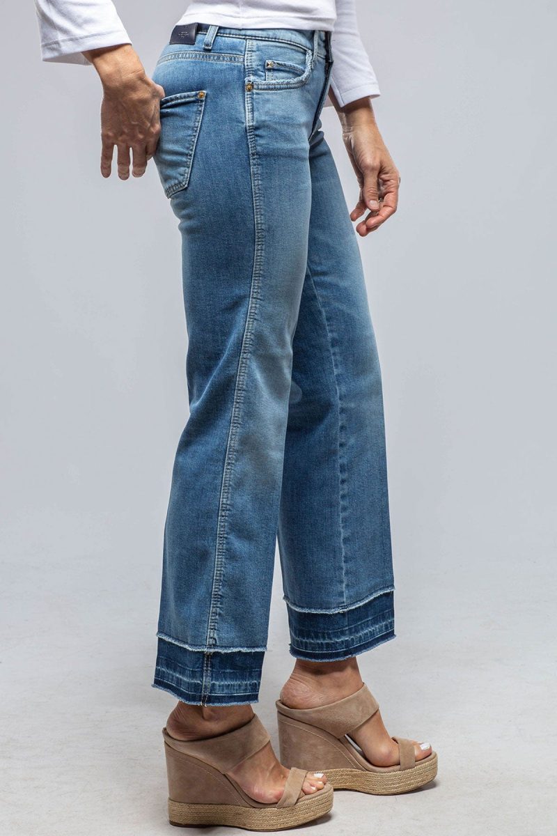 cambio francesca cropped dbl hem detail in mid blue ladies pants jeans axels vail 39785783230698