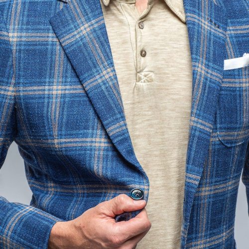 castangia dortania sport coat in blue with orange windowpane mens tailored sport coats axels vail 39286441705706