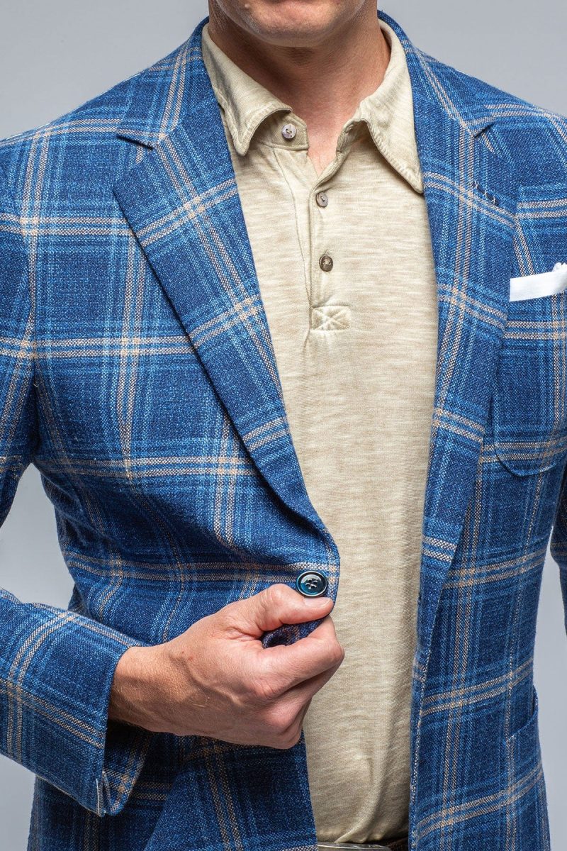 castangia dortania sport coat in blue with orange windowpane mens tailored sport coats axels vail 39286441705706