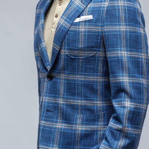 castangia dortania sport coat in blue with orange windowpane mens tailored sport coats axels vail 39286441869546