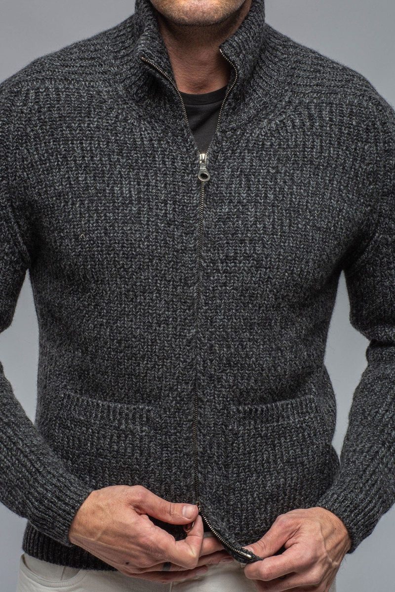 corgi galway chunky cashmere full zip in charcoal mens sweaters axels vail 36524538003690