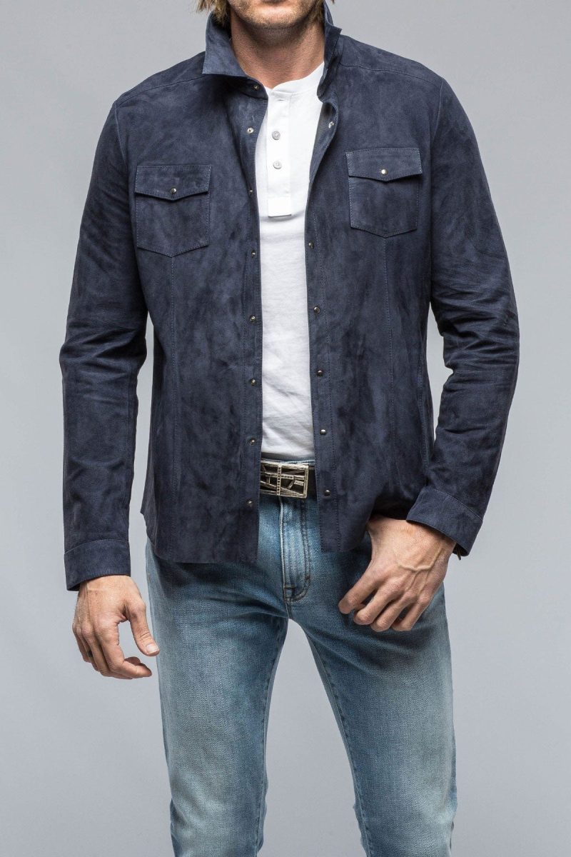 di bello bello suede shirt in blue mens outerwear leather axels vail 38819052060906