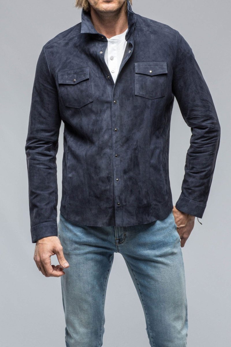 di bello bello suede shirt in blue mens outerwear leather axels vail 38819052159210