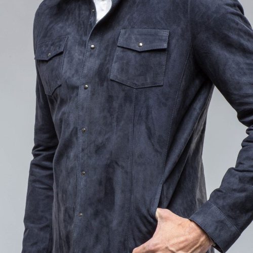 di bello bello suede shirt in blue mens outerwear leather axels vail 38819052191978