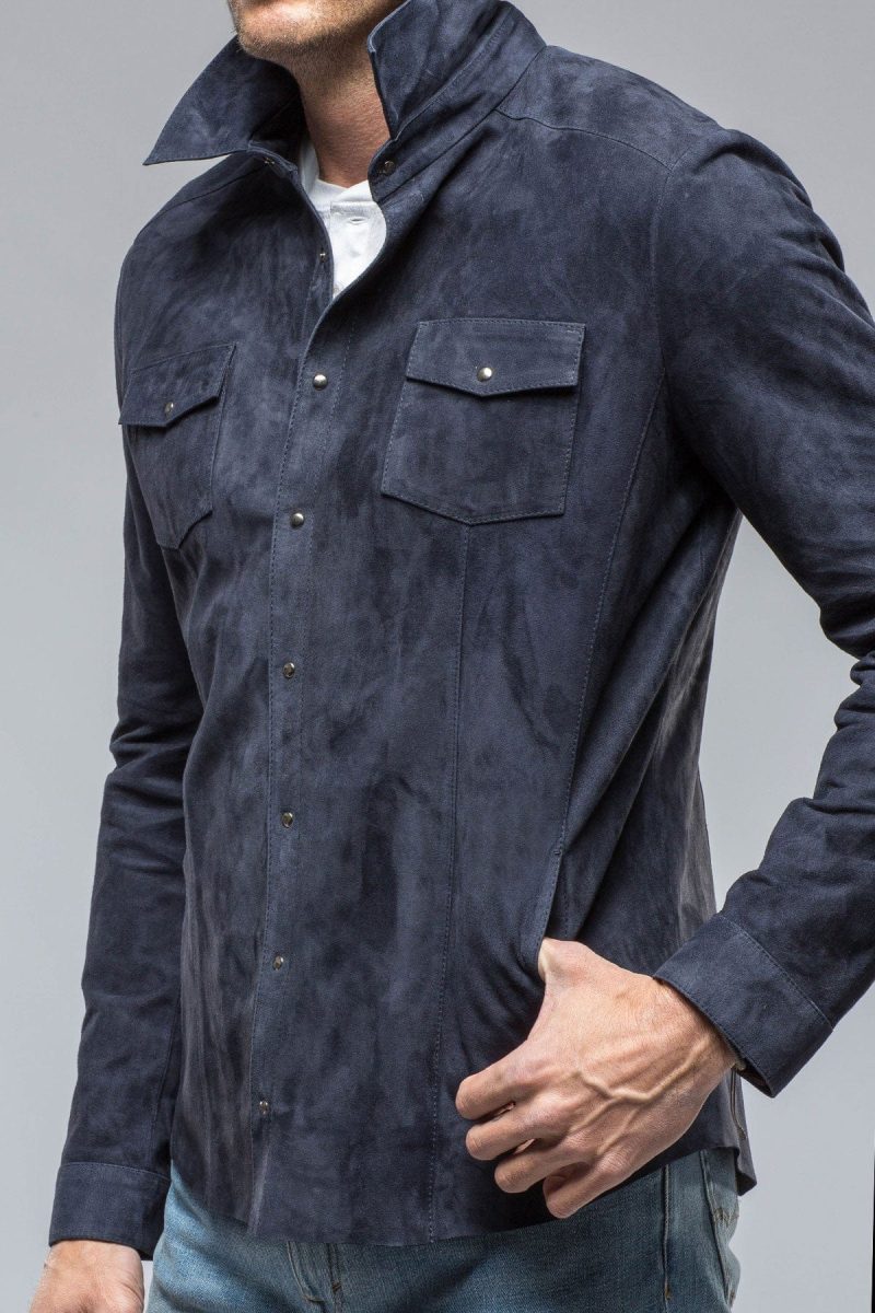 di bello bello suede shirt in blue mens outerwear leather axels vail 38819052191978