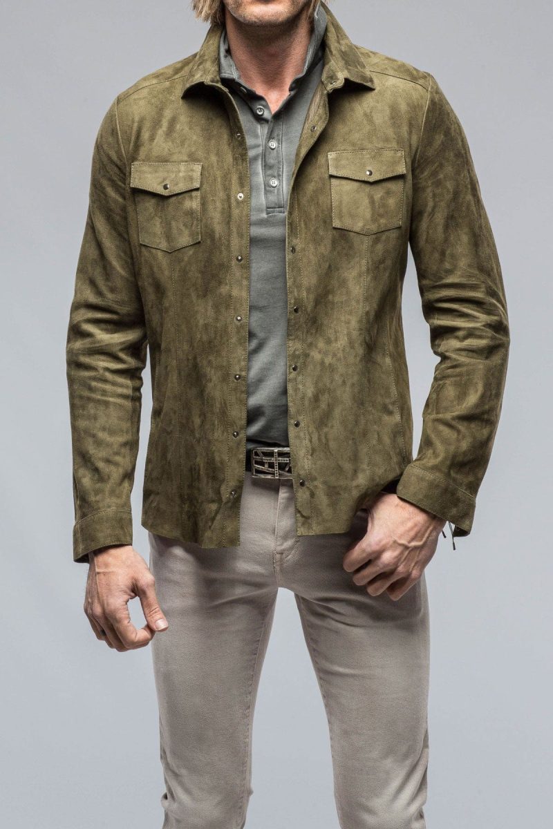 di bello bello suede shirt in verde mens outerwear leather axels vail 38819047669994