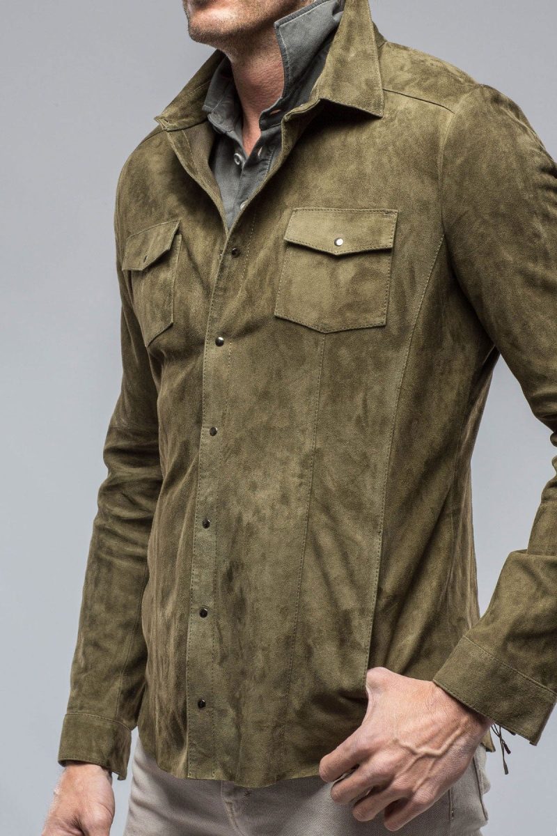 di bello bello suede shirt in verde mens outerwear leather axels vail 38819047833834