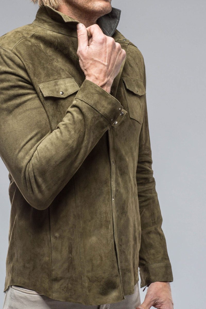 di bello bello suede shirt in verde mens outerwear leather axels vail 38819047866602