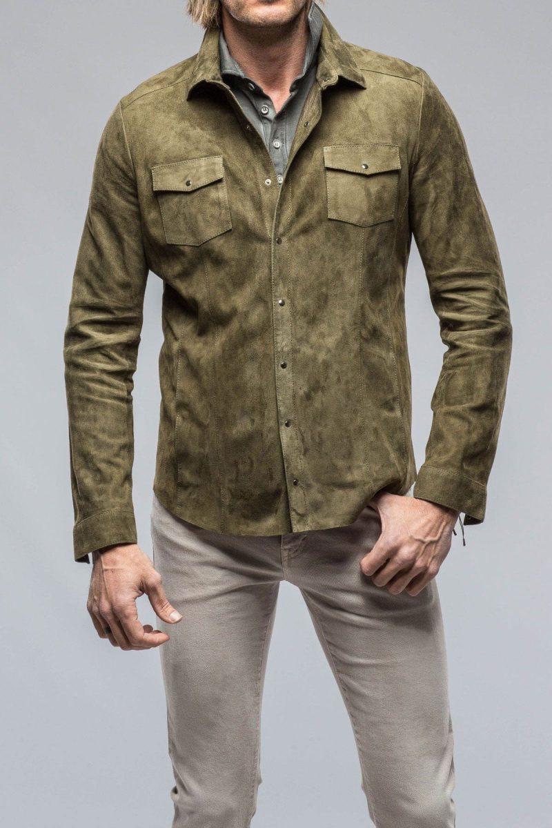 di bello bello suede shirt in verde mens outerwear leather axels vail 38819047899370