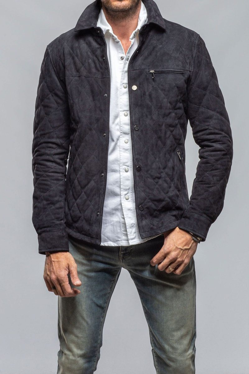 dibello callum quilted shirt jacket in navy mens outerwear leather axels vail 40264799518954