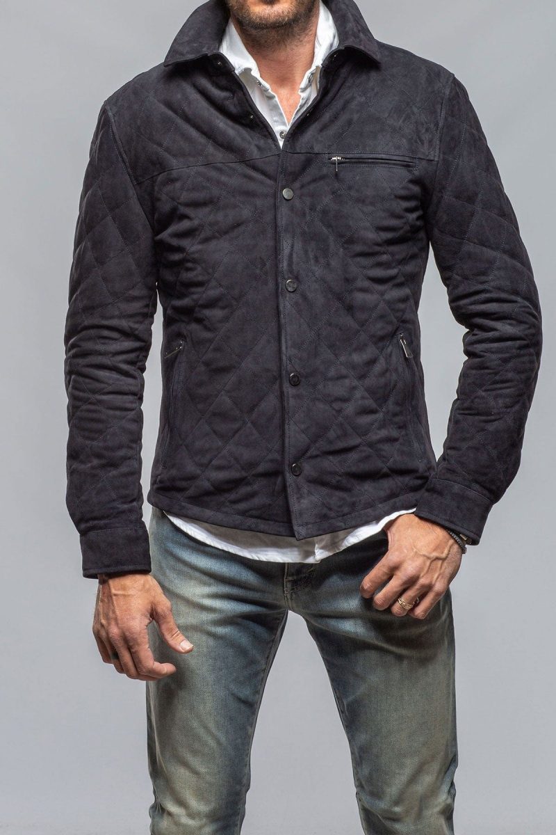 dibello callum quilted shirt jacket in navy mens outerwear leather axels vail 40264799846634