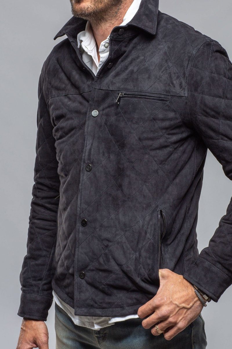 dibello callum quilted shirt jacket in navy mens outerwear leather axels vail 40264799912170