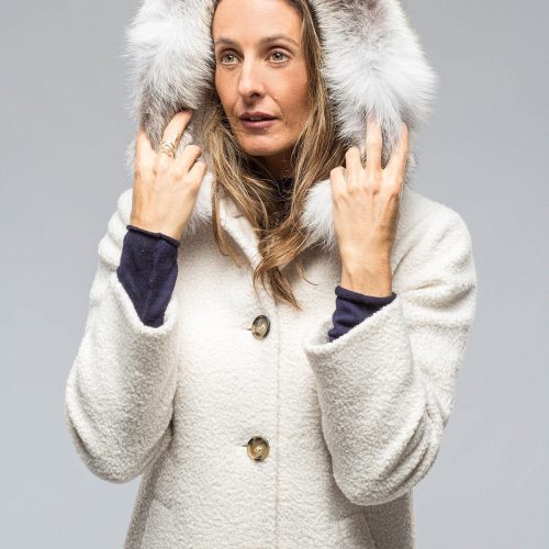 dibello ivana wool coat with fur lined hood in ivory ladies outerwear axels vail 38702932820202