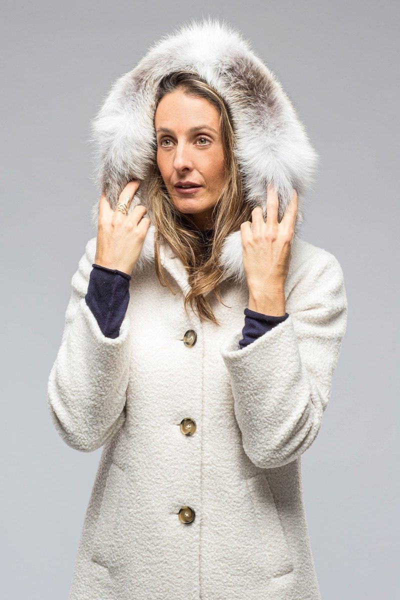 dibello ivana wool coat with fur lined hood in ivory ladies outerwear axels vail 38702932820202