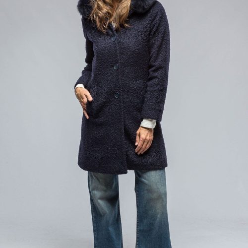 dibello ivana wool coat with fur lined hood in navy ladies outerwear axels vail 38702666350826