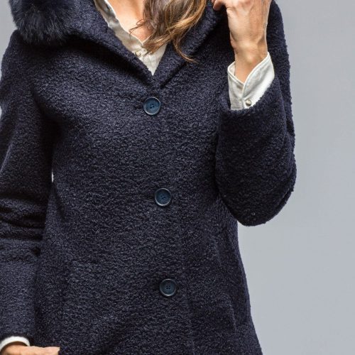 dibello ivana wool coat with fur lined hood in navy ladies outerwear axels vail 38702667956458