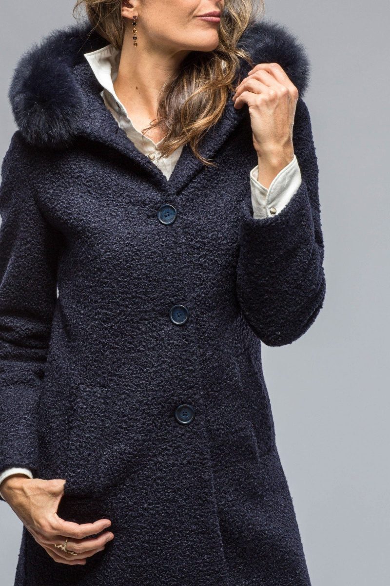 dibello ivana wool coat with fur lined hood in navy ladies outerwear axels vail 38702667956458