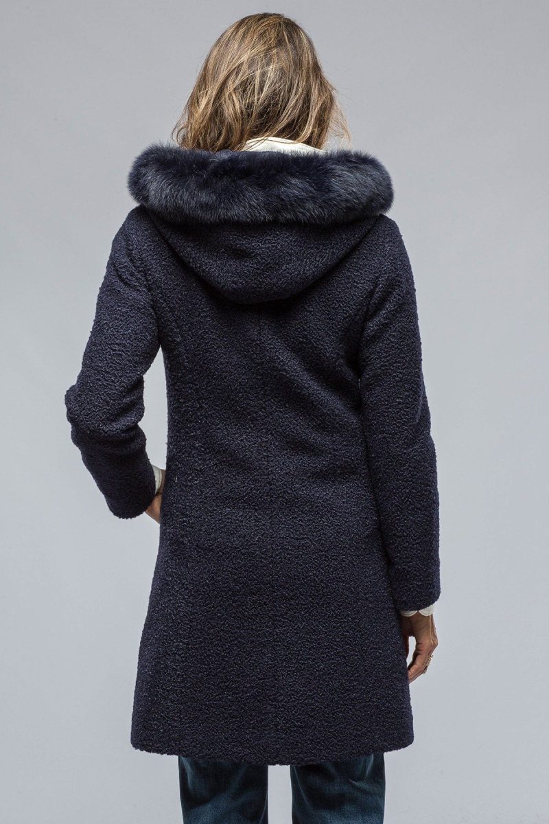 dibello ivana wool coat with fur lined hood in navy ladies outerwear axels vail 38702669857002