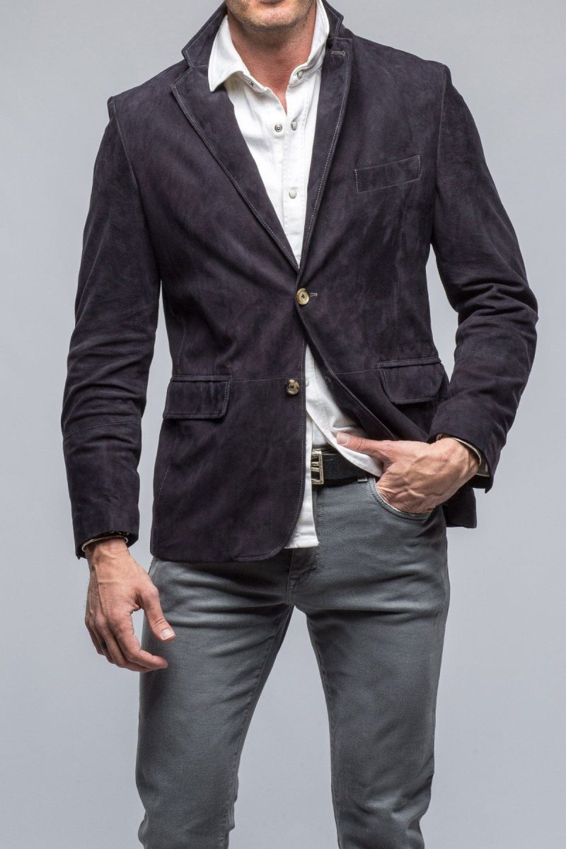 dibello maldito suede blazer in navy mens outerwear leather axels vail 40173913374954