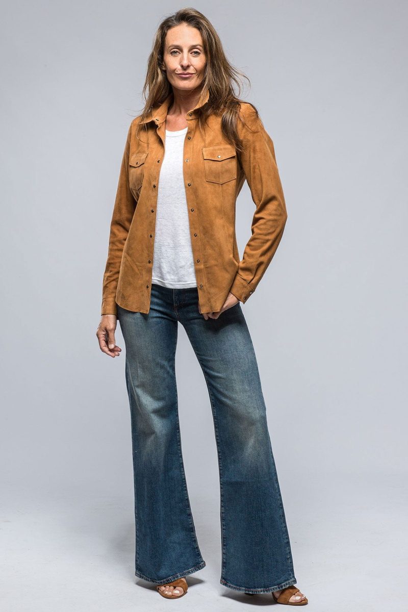 dibello marissa long suede shirt in rich tobacco ladies outerwear leather axels vail 39230050009322