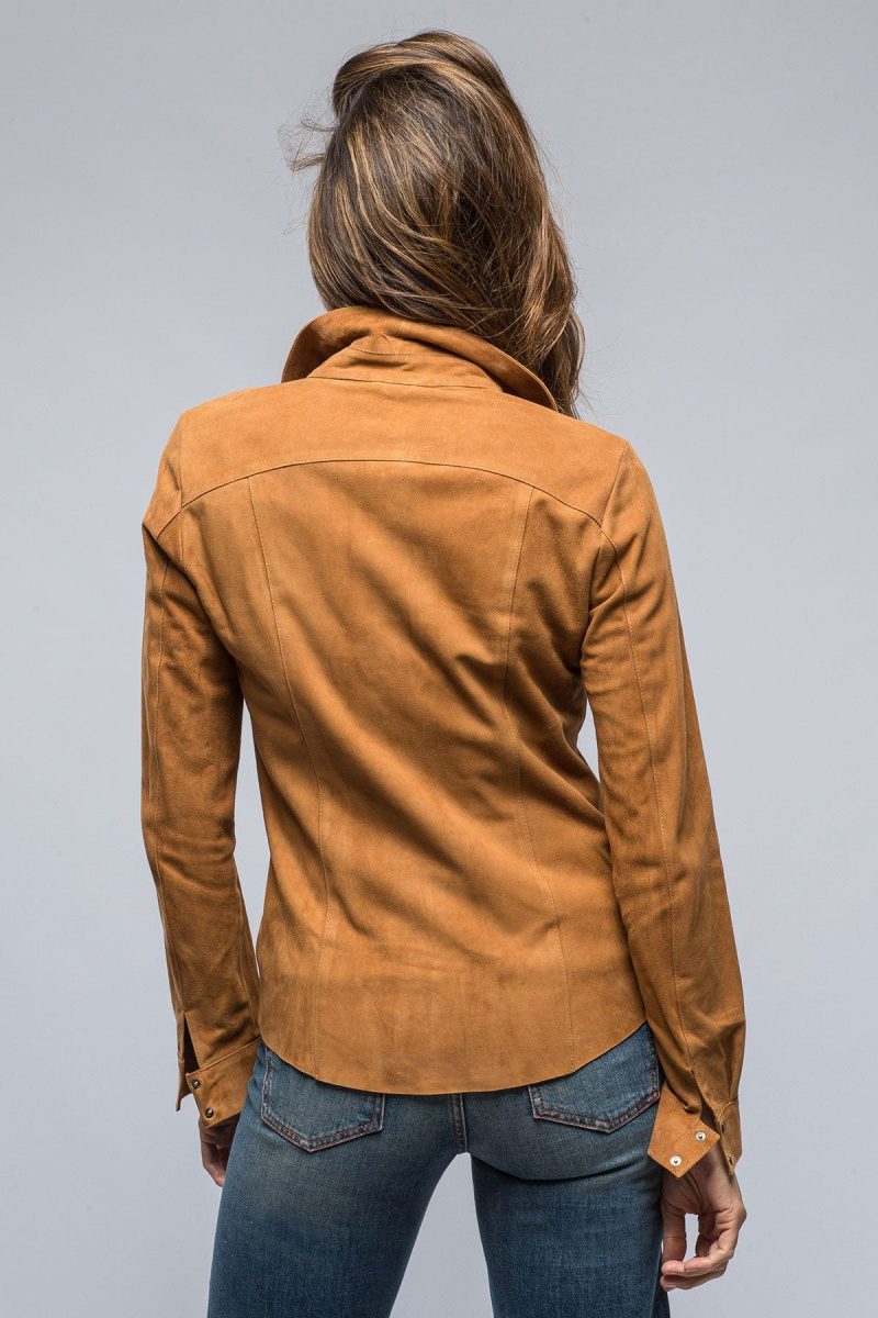 dibello marissa long suede shirt in rich tobacco ladies outerwear leather axels vail 39230050074858