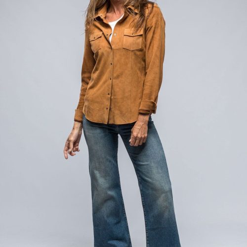 dibello marissa long suede shirt in rich tobacco ladies outerwear leather axels vail 39230050173162