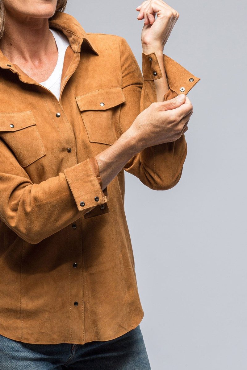 dibello marissa long suede shirt in rich tobacco ladies outerwear leather axels vail 39230050238698